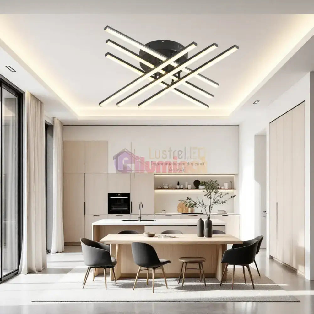 Lustra LED 6 Modern LINES Black Echivalent 400W Telecomanda BK-7015-6C NEAGRA / 68CM / MINIMALIST DESIGN Lighting