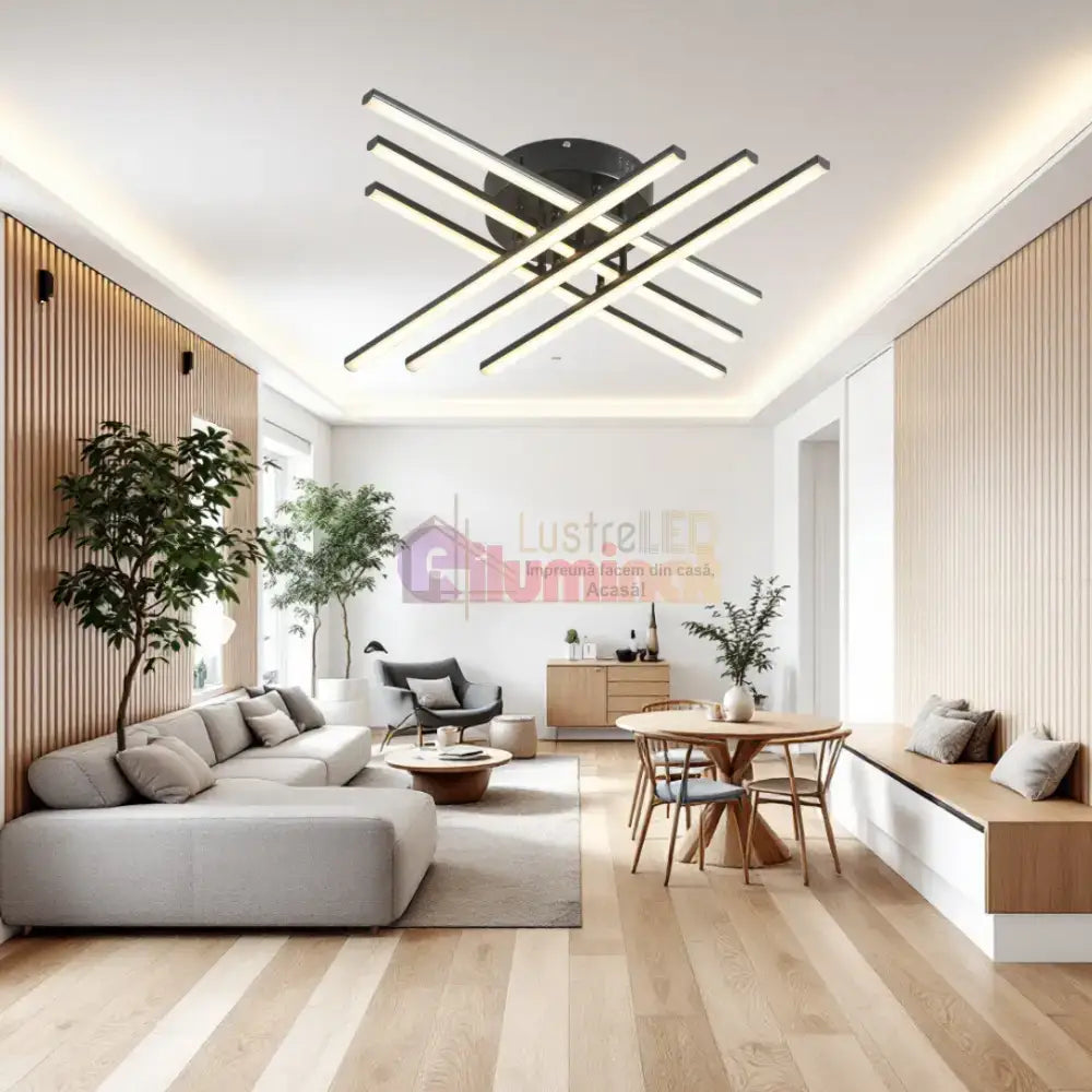 Lustra LED 6 Modern LINES Black Echivalent 400W Telecomanda BK-7015-6C NEAGRA / 68CM / MINIMALIST DESIGN Lighting