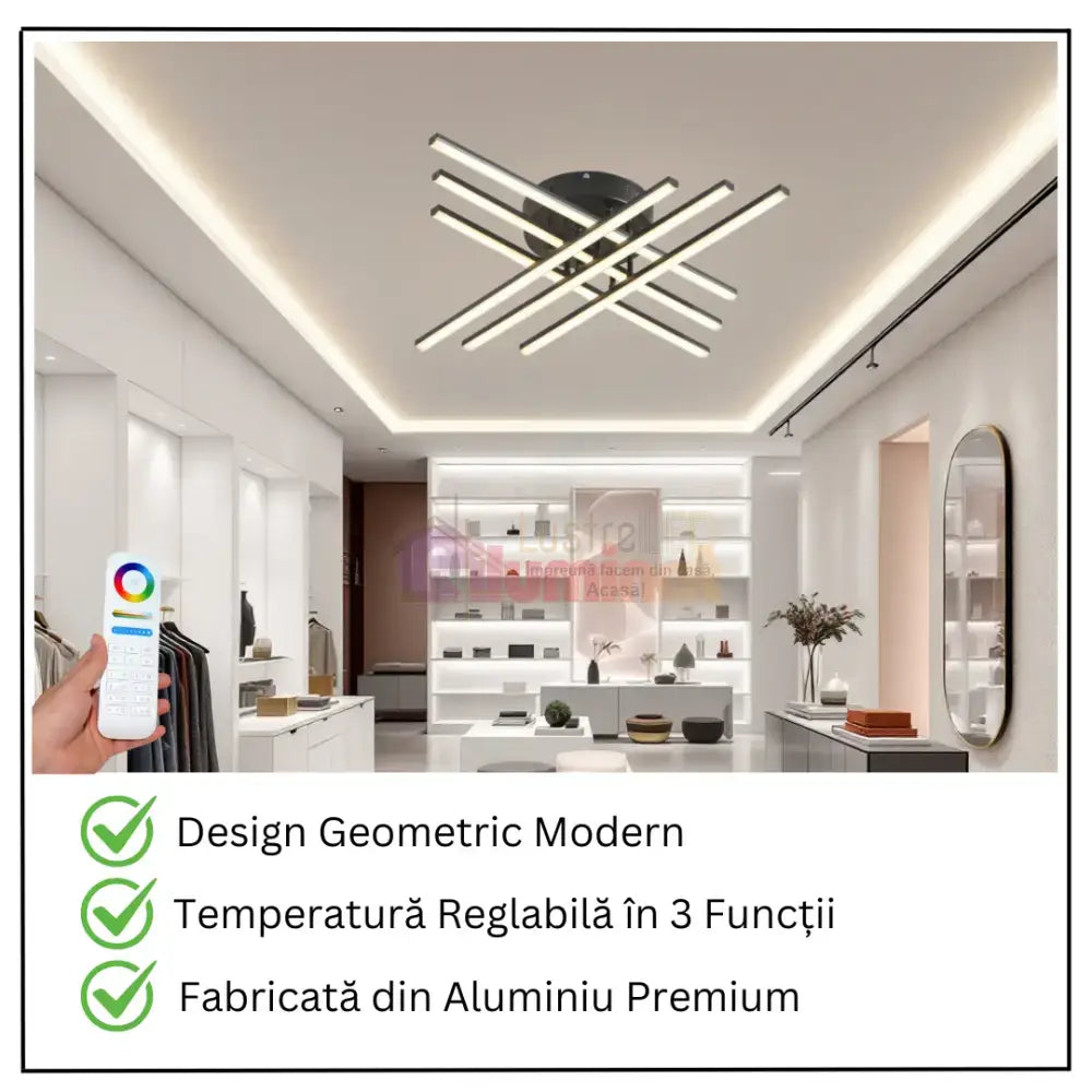 Lustra LED 6 Modern LINES Black Echivalent 400W Telecomanda BK-7015-6C NEAGRA / 68CM / MINIMALIST DESIGN Lighting