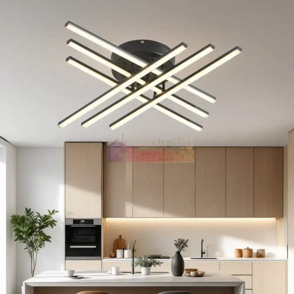 Lustra LED 6 Modern LINES Black Echivalent 400W Telecomanda BK-7015-6C NEAGRA / 68CM / MINIMALIST DESIGN Lighting