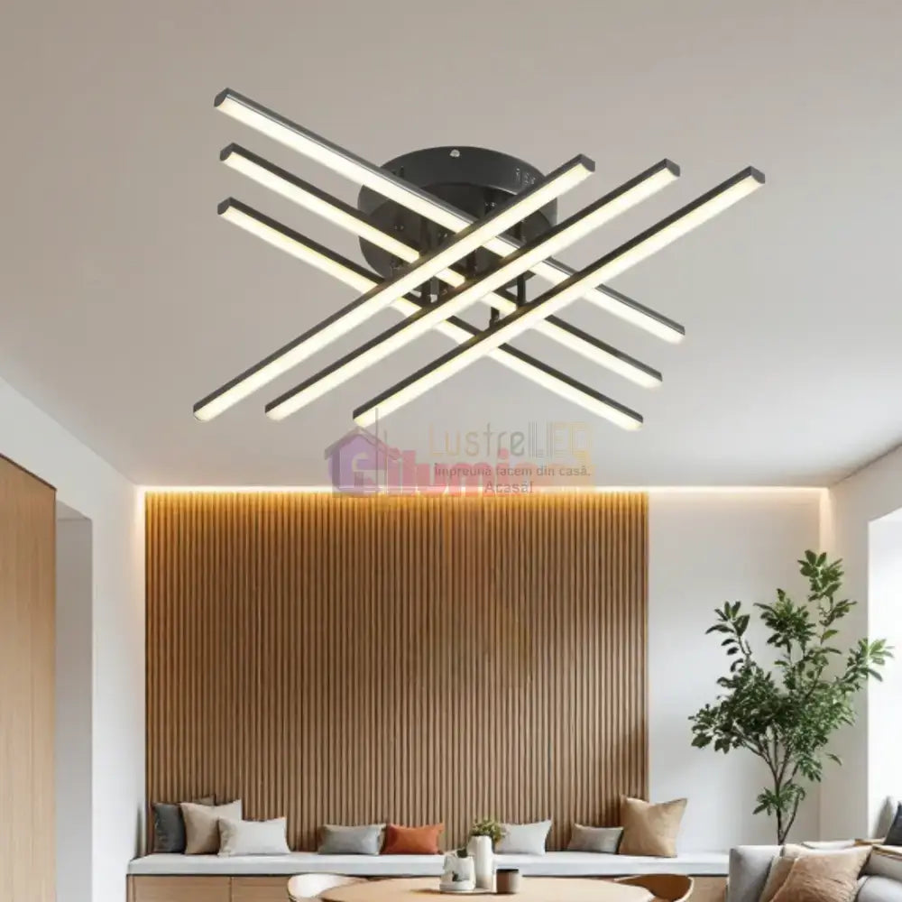 Lustra LED 6 Modern LINES Black Echivalent 400W Telecomanda BK-7015-6C NEAGRA / 68CM / MINIMALIST DESIGN Lighting