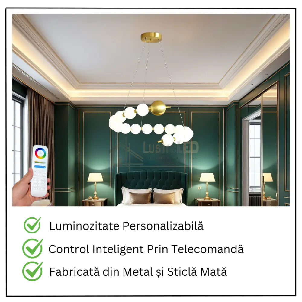 Lustra LED 24×2W MAT GOLD G3974-10 + 1 cu Telecomanda ABAJUR / AURIE Chandeliers