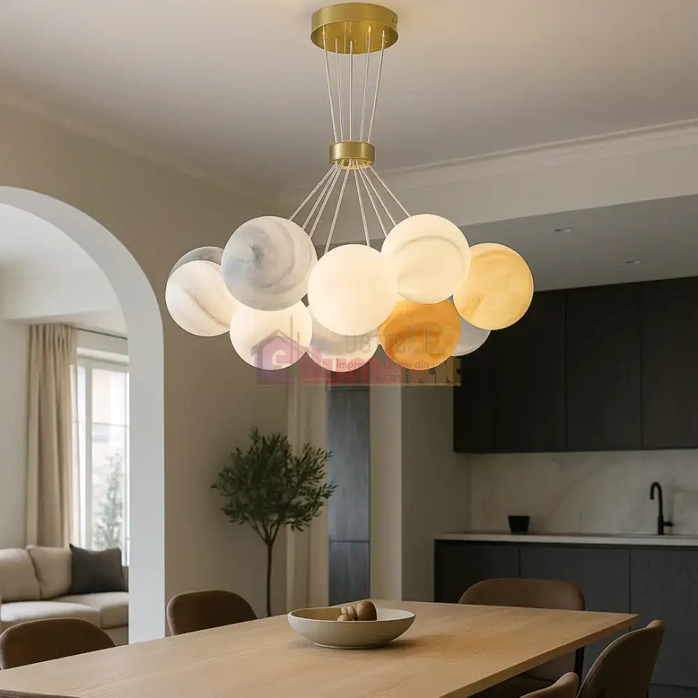 Lustra LED Abajur Planets Gold Bundle, 3 lumini si telecomanda lustreled.ro