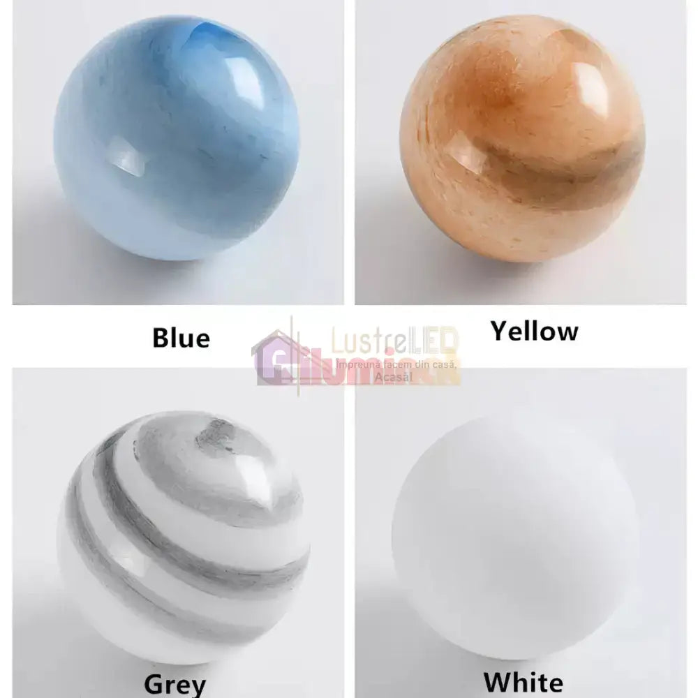 Lustra LED Abajur Planets Gold Bundle, 3 lumini si telecomanda lustreled.ro