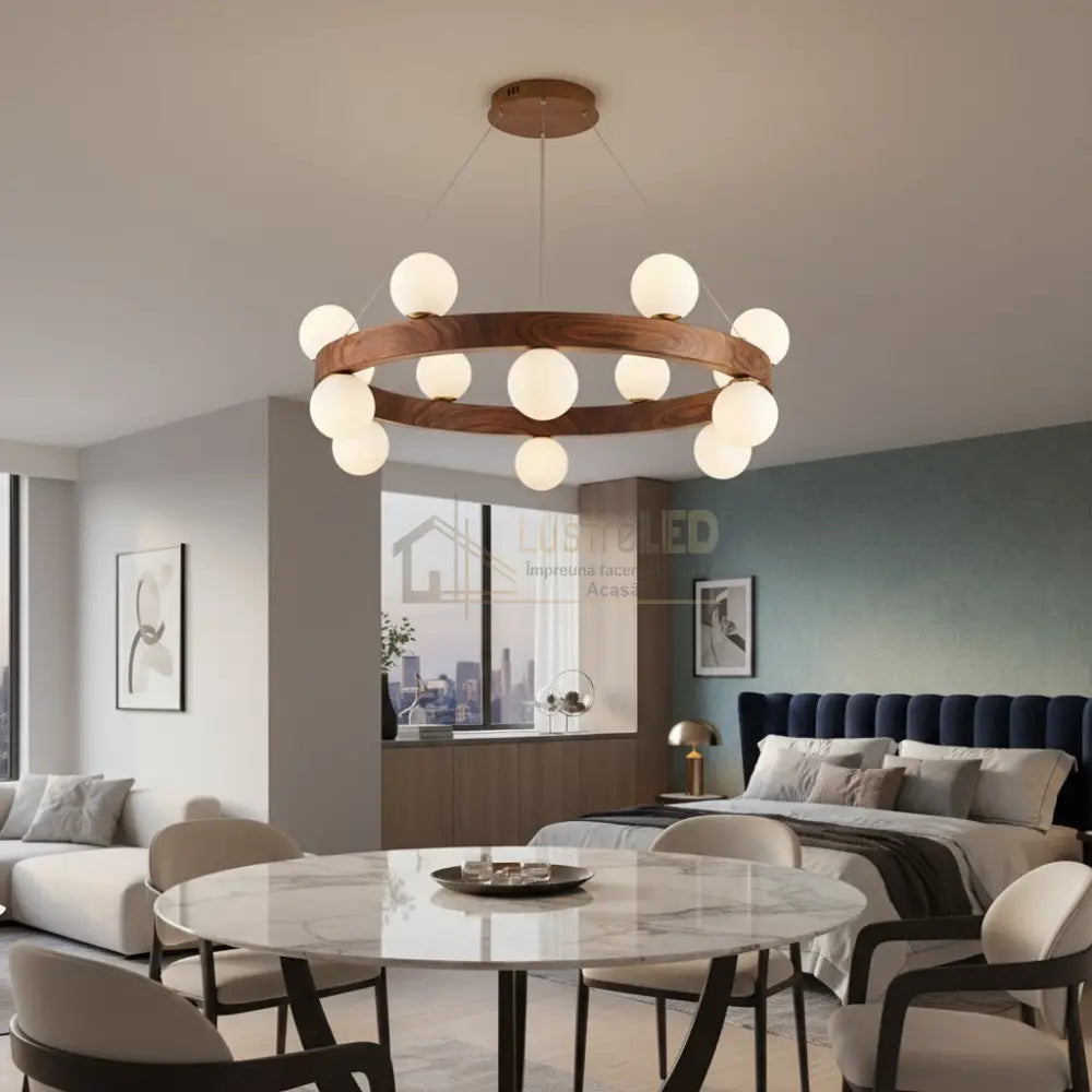 Lustra LED Abajur ZAVI 12xG9 Wood Lemnos Chandeliers