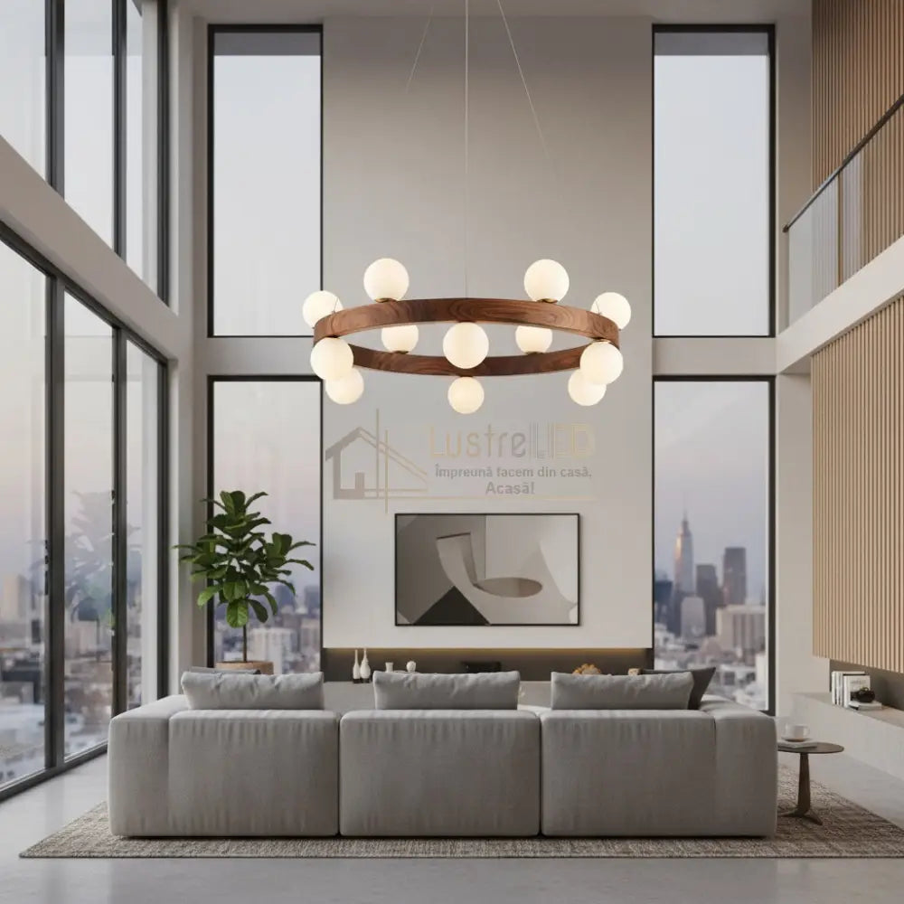 Lustra LED Abajur ZAVI 12xG9 Wood Lemnos Chandeliers