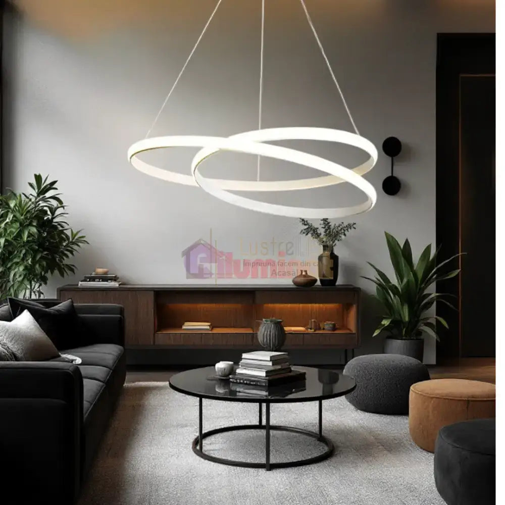 Lustra LED Alba Suspendata 120W Lumea Telecomanda Echivalent 600W lustreled.ro