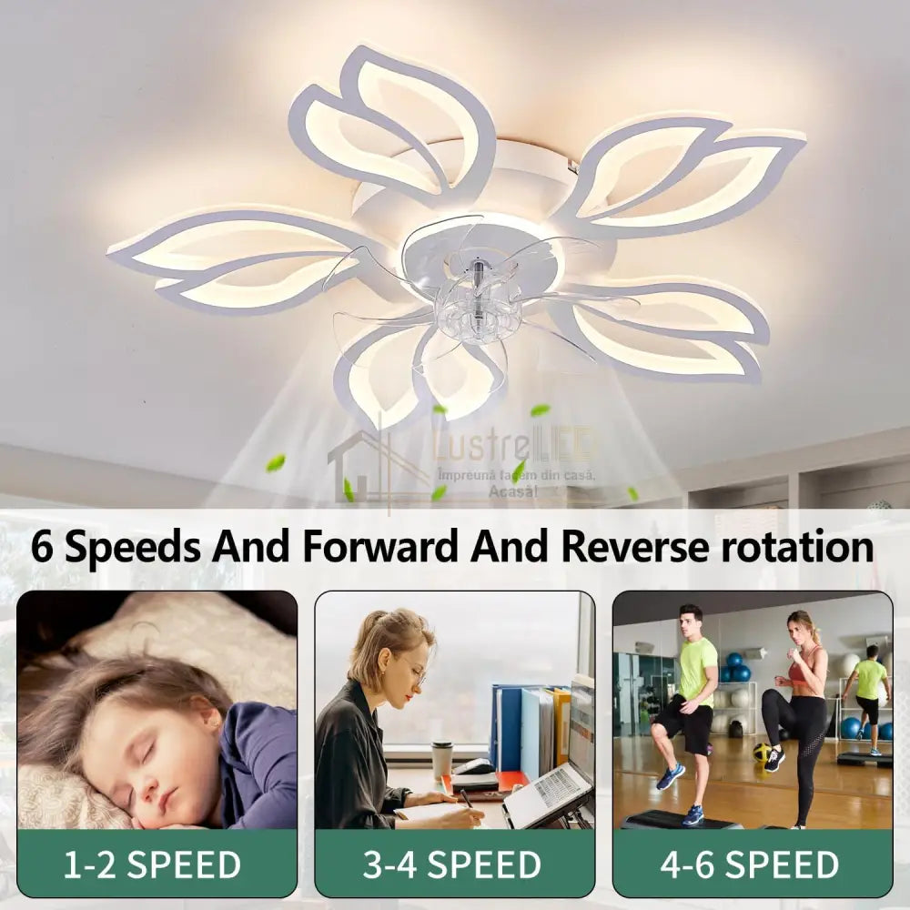Lustra Led Anemone Cu Ventilator Si Telecomanda Echivalent 400W Ceiling Light With Fan