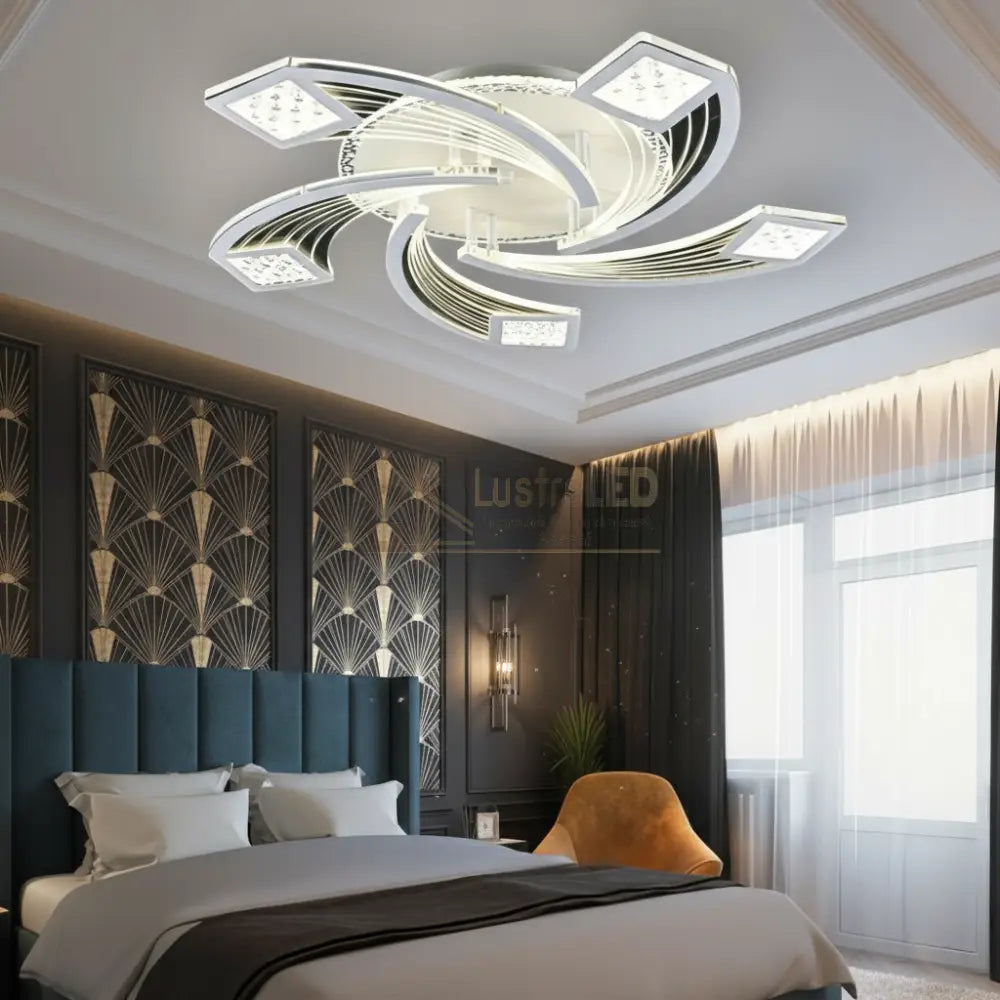 Lustra LED Aplicata AYRA Silver Echivalent 300W Telecomanda Lighting Fixtures