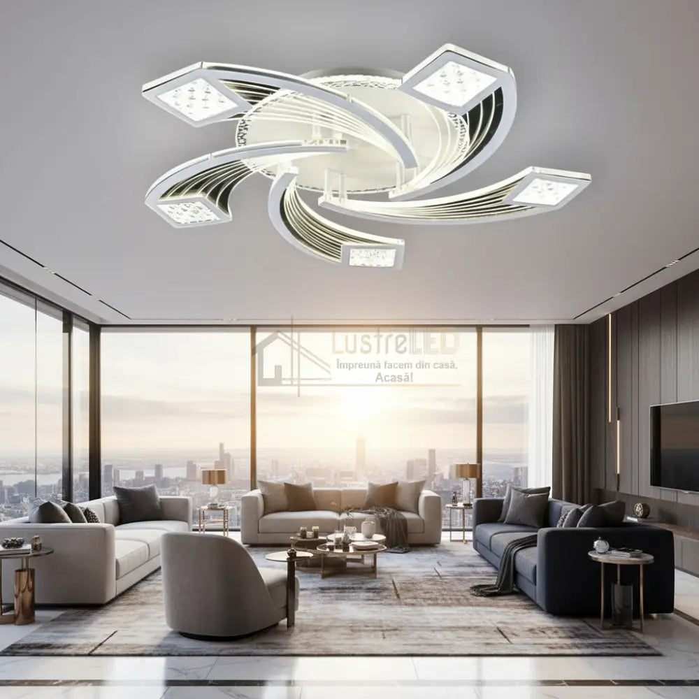 Lustra LED Aplicata AYRA Silver Echivalent 300W Telecomanda Lighting Fixtures