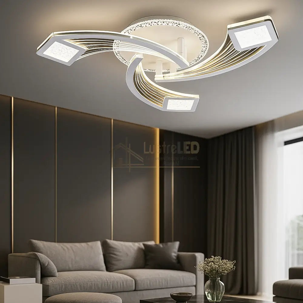 Lustra LED Aplicata AYRA Silver Echivalent 580W Telecomanda Lighting Fixtures