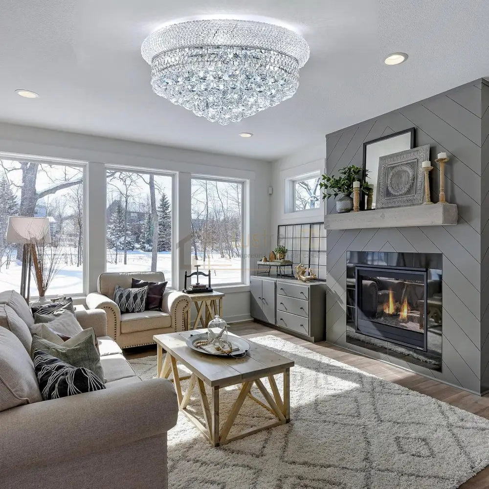 Lustra LED Aplicata Crystal Dome Silver Telecomanda si Lumini RGB Chandeliers