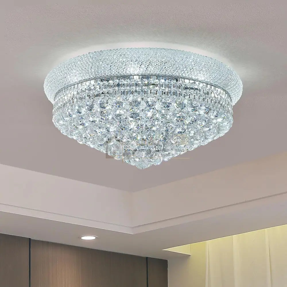 Lustra LED Aplicata Crystal Dome Silver Telecomanda si Lumini RGB Chandeliers