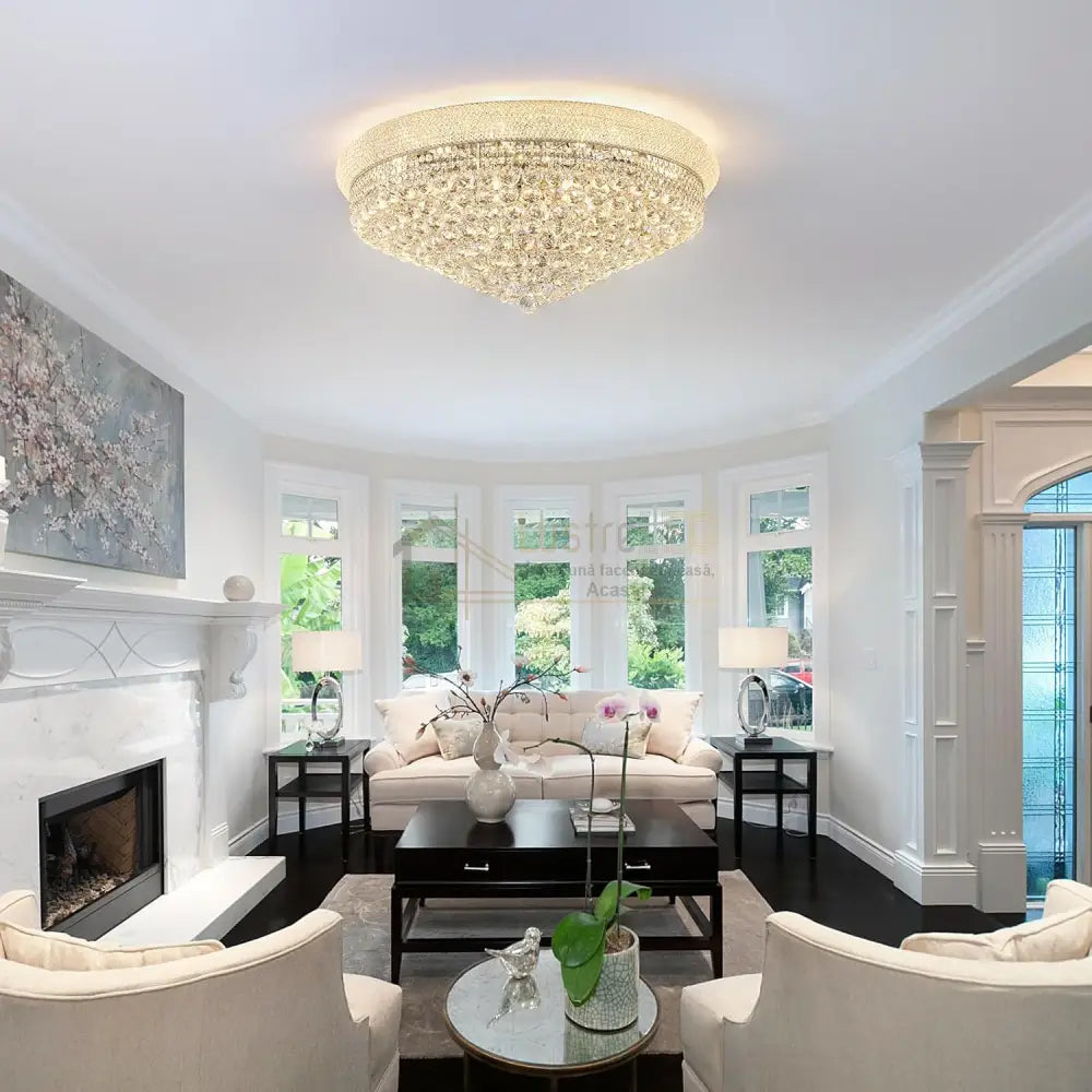 Lustra LED Aplicata Crystal Dome Silver Telecomanda si Lumini RGB Chandeliers