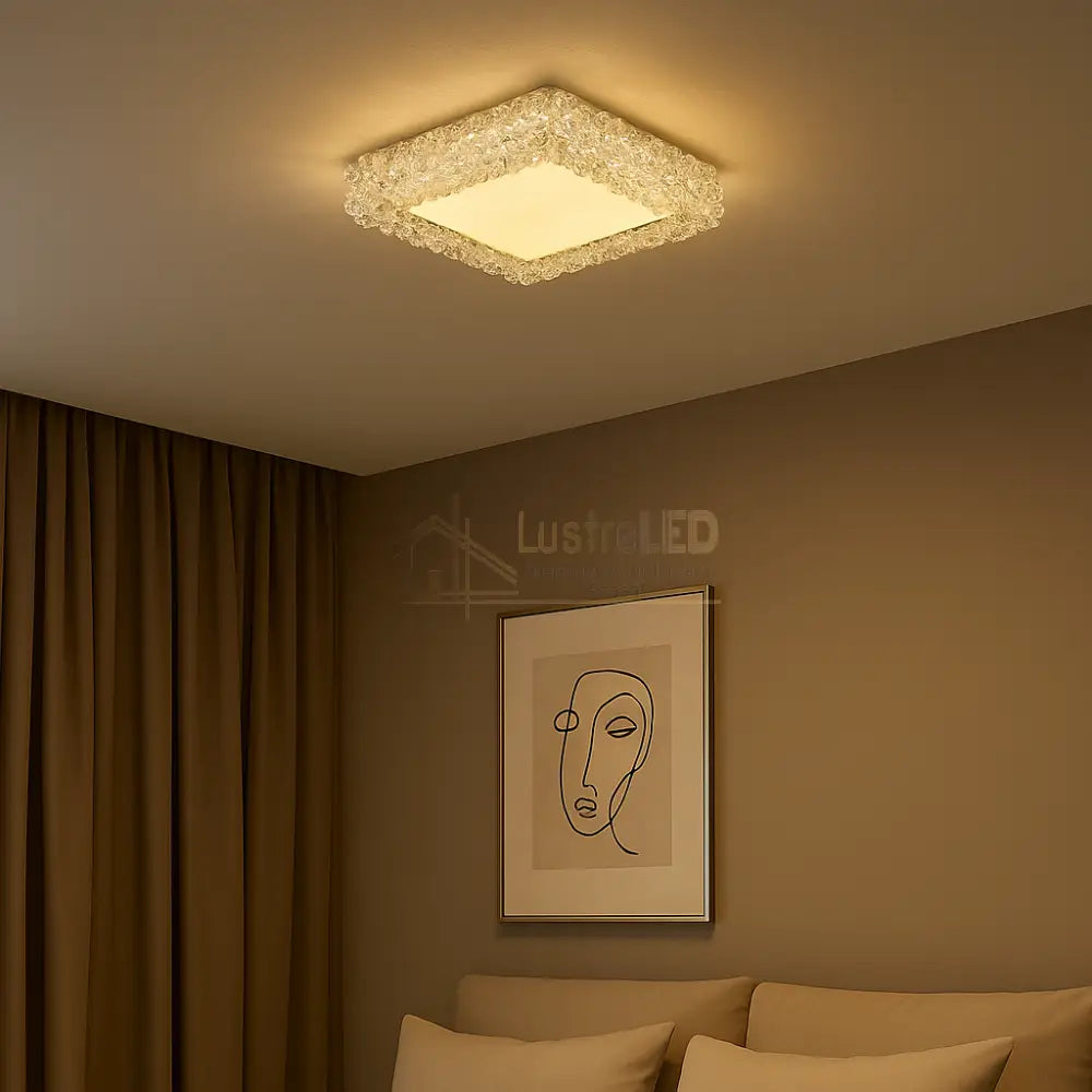Lustra LED Aplicata Patrata 100W Crystal Golden Sponge lustreled.ro