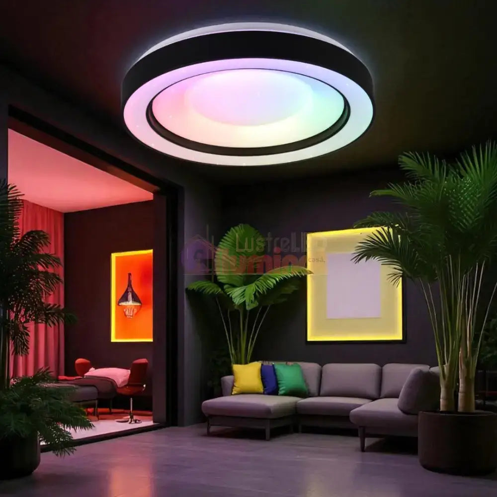 Lustra LED ARCO Black RGB-CCT Echivalent 200W Telecomanda lustreled.ro