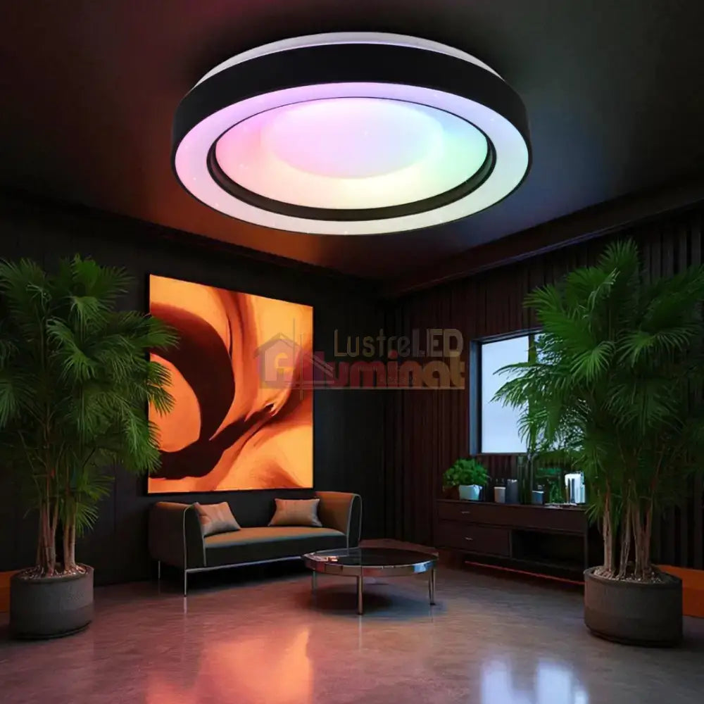 Lustra LED ARCO Black RGB-CCT Echivalent 200W Telecomanda lustreled.ro