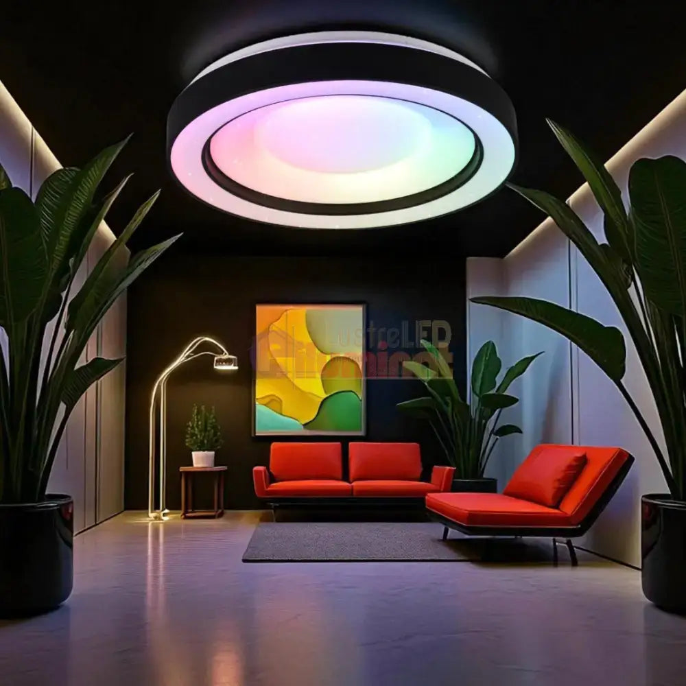 Lustra LED ARCO Black RGB-CCT Echivalent 200W Telecomanda lustreled.ro