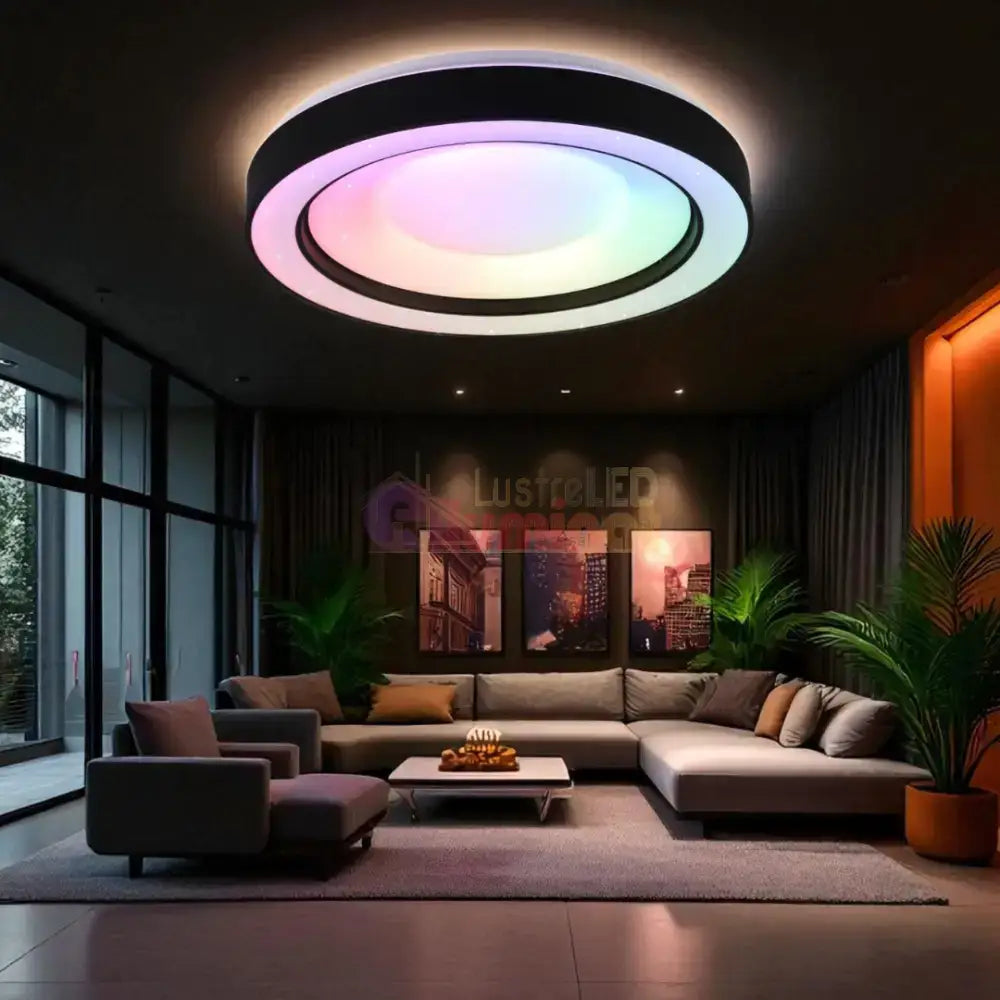 Lustra LED ARCO Black RGB-CCT Echivalent 200W Telecomanda lustreled.ro