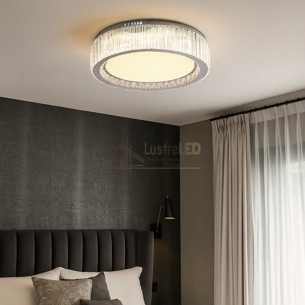 Lustra LED Argintie Aurora Crystal Round Telecomanda lustreled.ro