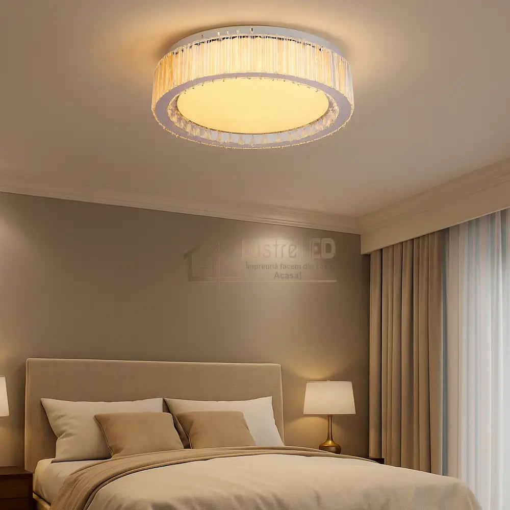 Lustra LED Argintie Aurora Crystal Round Telecomanda lustreled.ro