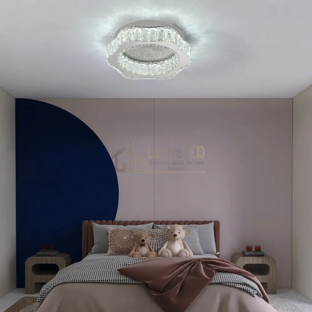 Lustra LED Argintie Splash Crystal Telecomanda lustreled.ro