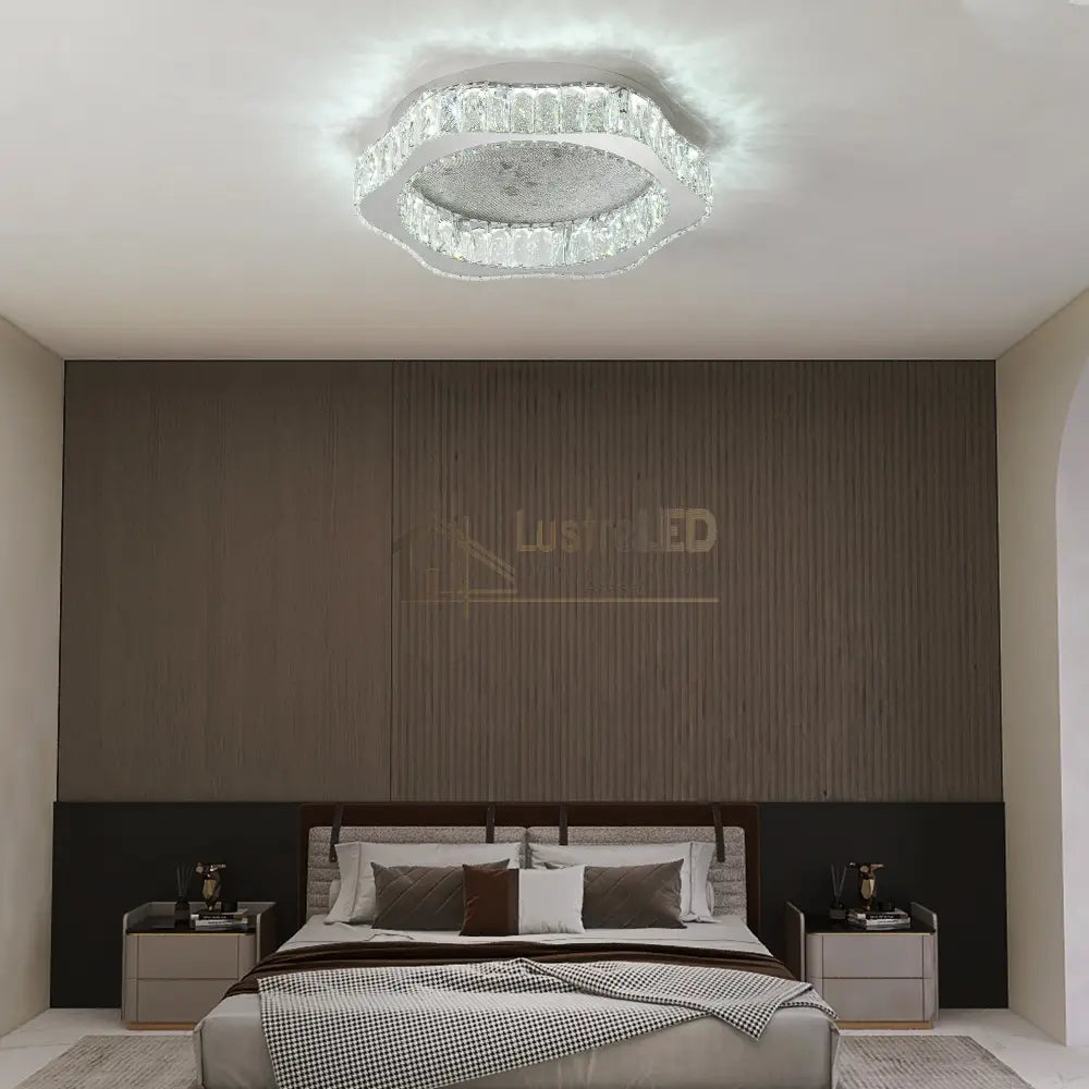 Lustra LED Argintie Splash Crystal Telecomanda lustreled.ro