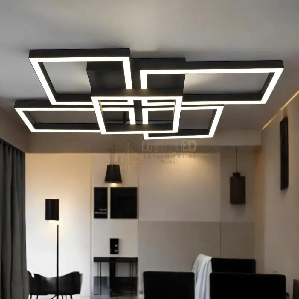 Lustra Led Arteon Black 3 + 2 Echivalent 400W Telecomanda Lighting Fixtures