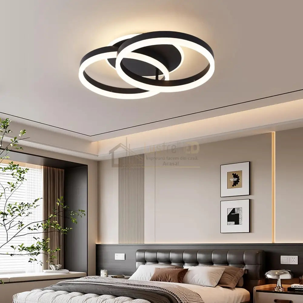 Lustra LED Beauty Black 1 + 1 Circle Echivalent 400W Telecomanda NEAGRA / CIRCLE DESIGN Lighting Fixtures