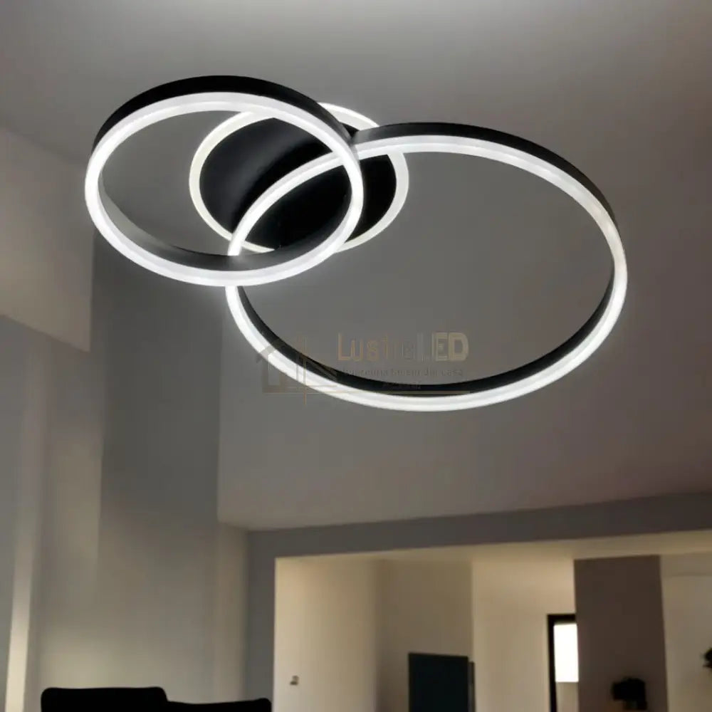 Lustra Led Beauty Black 2 Big Circle Echivalent 600W Telecomanda Lighting Fixtures