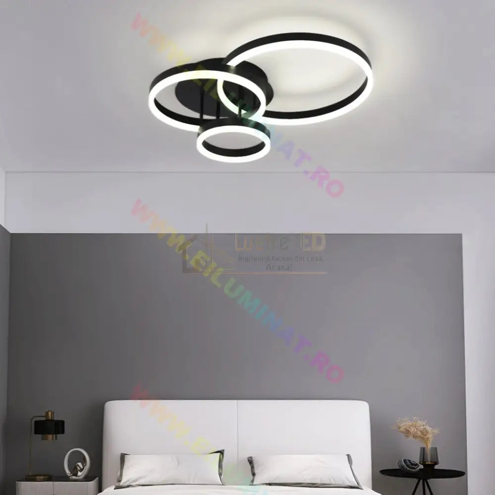 Lustra Led Beauty Black Circle Echivalent 600W Telecomanda Lighting Fixtures