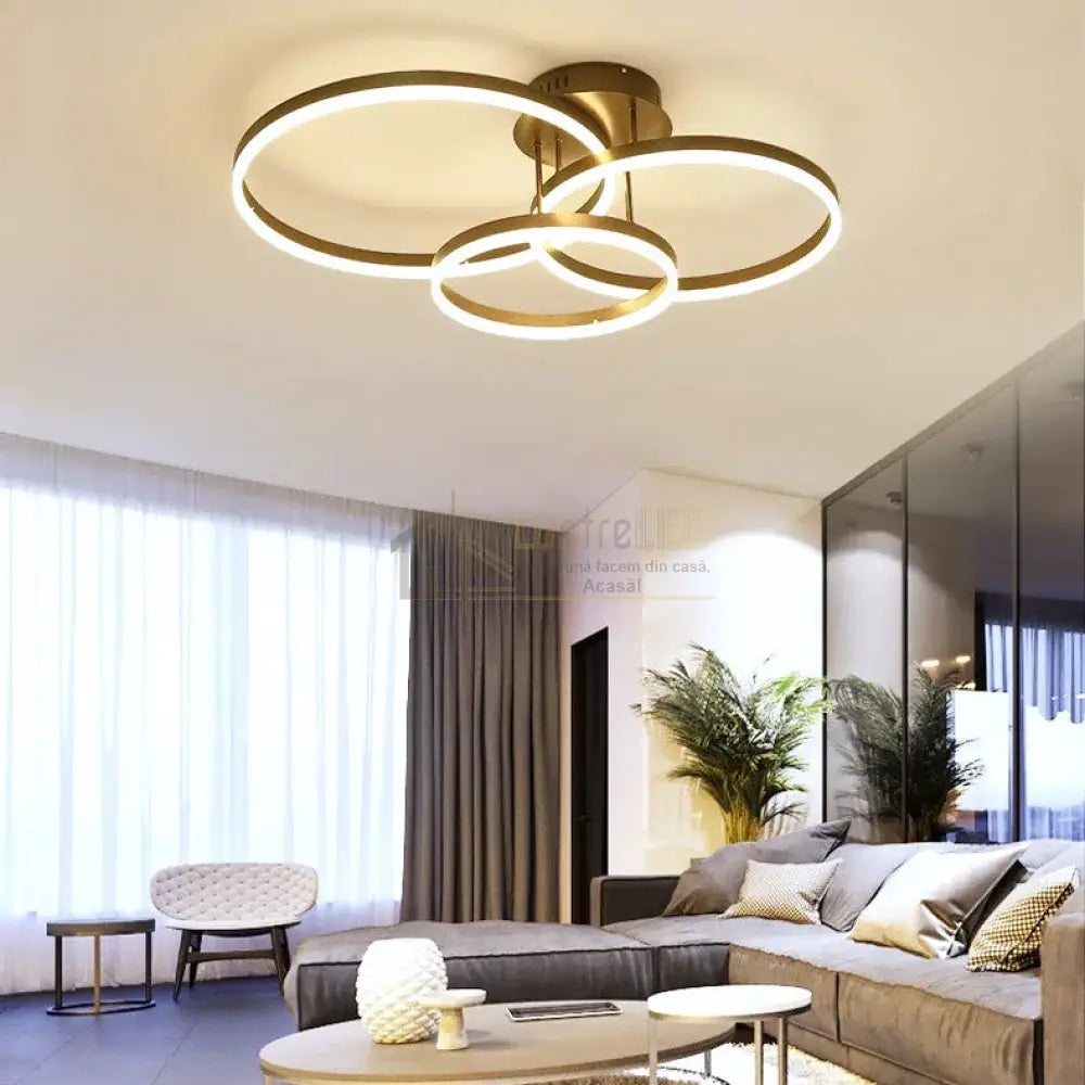 Lustra Led Beauty Brown Circle Echivalent 600W Telecomanda Lighting Fixtures