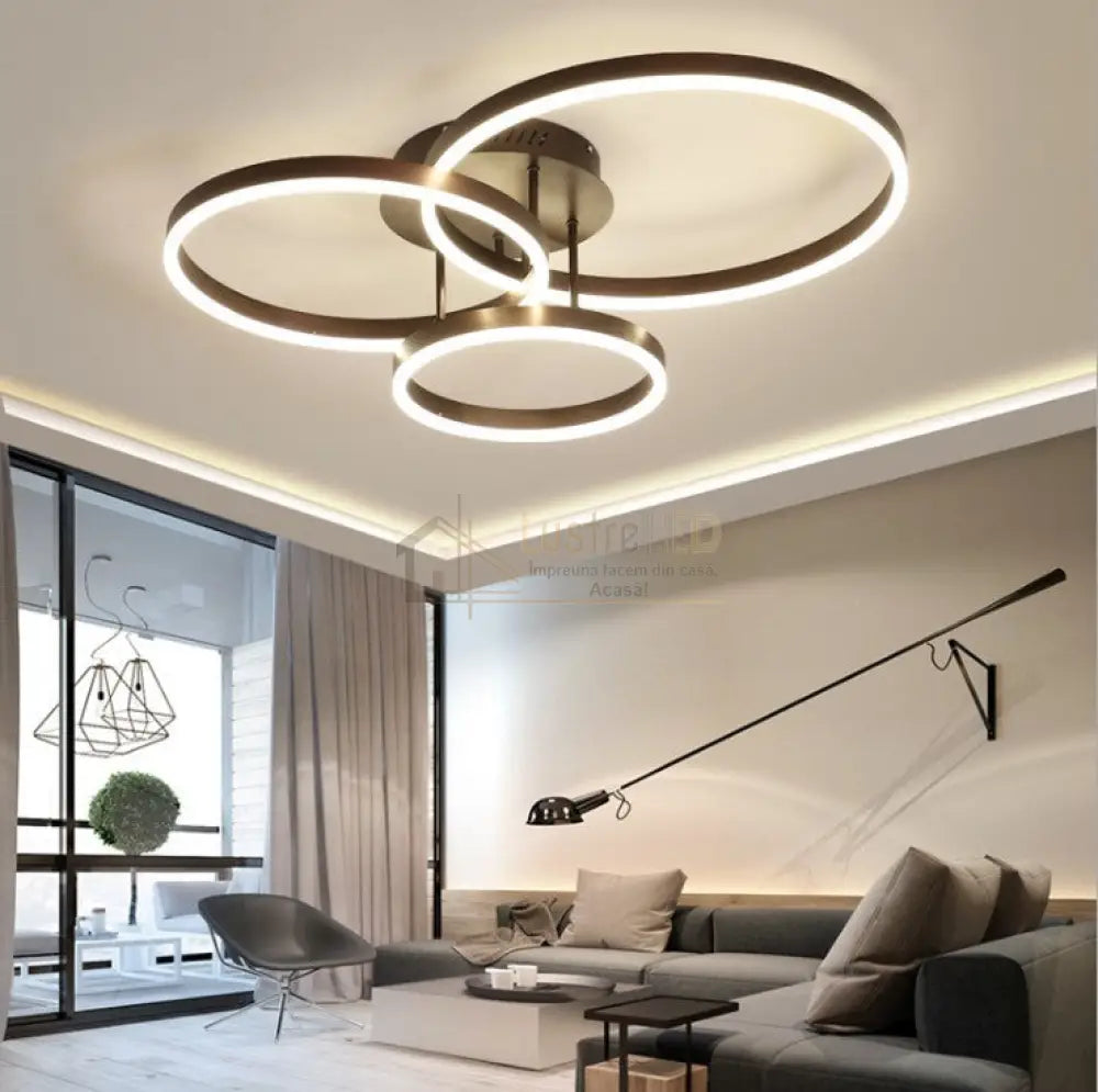 Lustra Led Beauty Brown Circle Echivalent 600W Telecomanda Lighting Fixtures