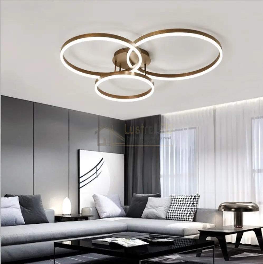 Lustra Led Beauty Brown Circle Echivalent 600W Telecomanda Lighting Fixtures