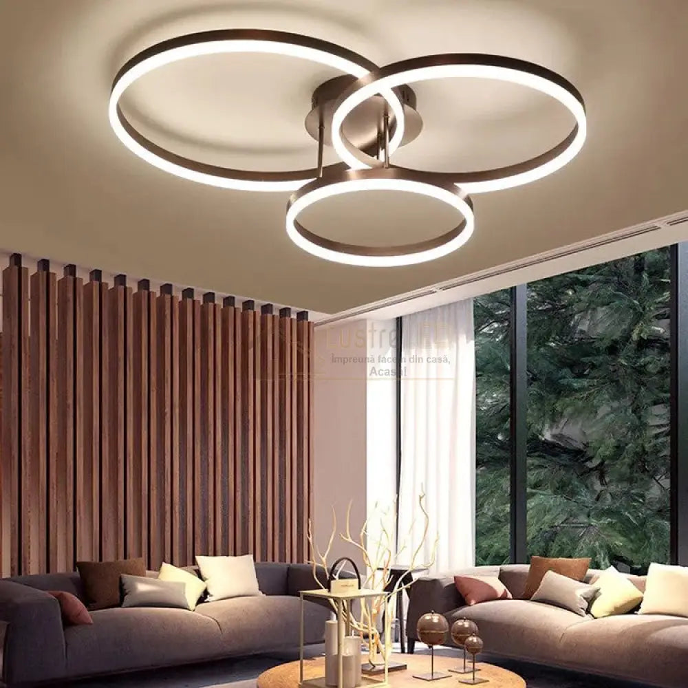 Lustra Led Beauty Brown Circle Echivalent 600W Telecomanda Lighting Fixtures