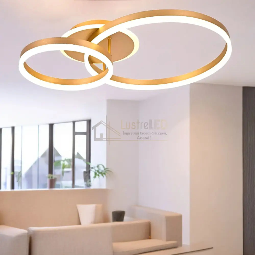 Lustra Led Beauty Gold 2 Big Circle Echivalent 600W Telecomanda Lighting Fixtures