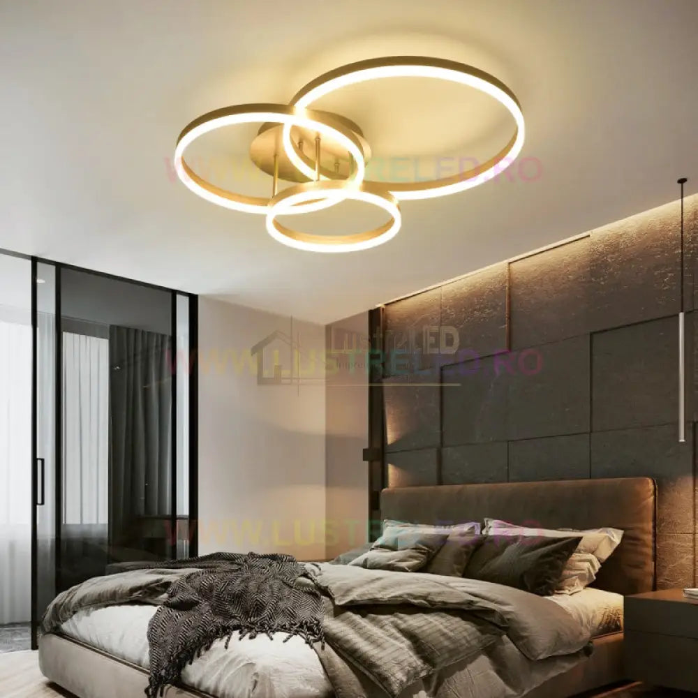 Lustra Led Beauty Gold Circle Echivalent 600W Telecomanda Lighting Fixtures