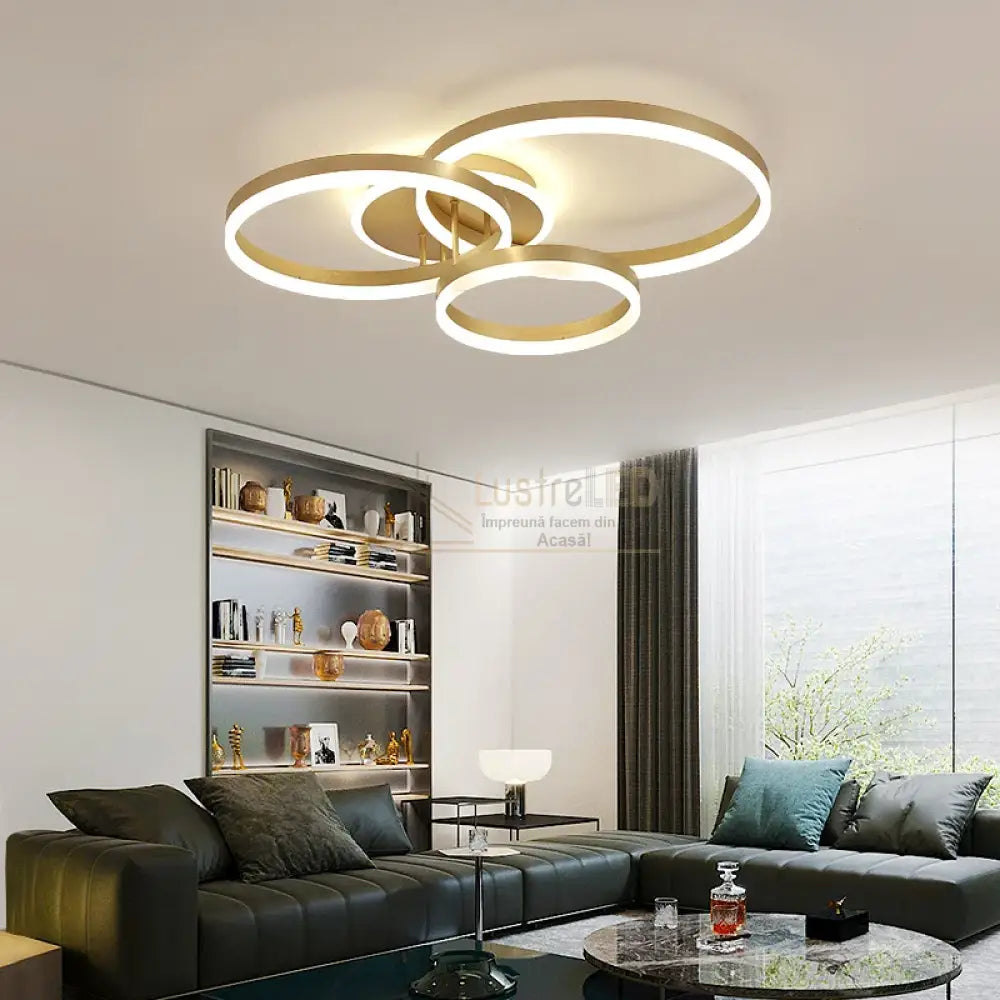 Lustra Led Beauty Gold Circle Echivalent 600W Telecomanda Lighting Fixtures