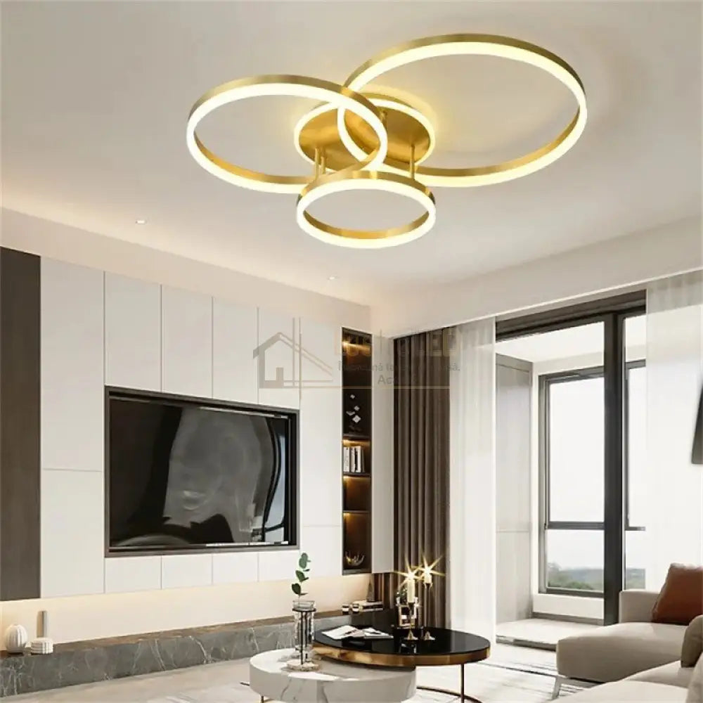 Lustra Led Beauty Gold Circle Echivalent 600W Telecomanda Lighting Fixtures