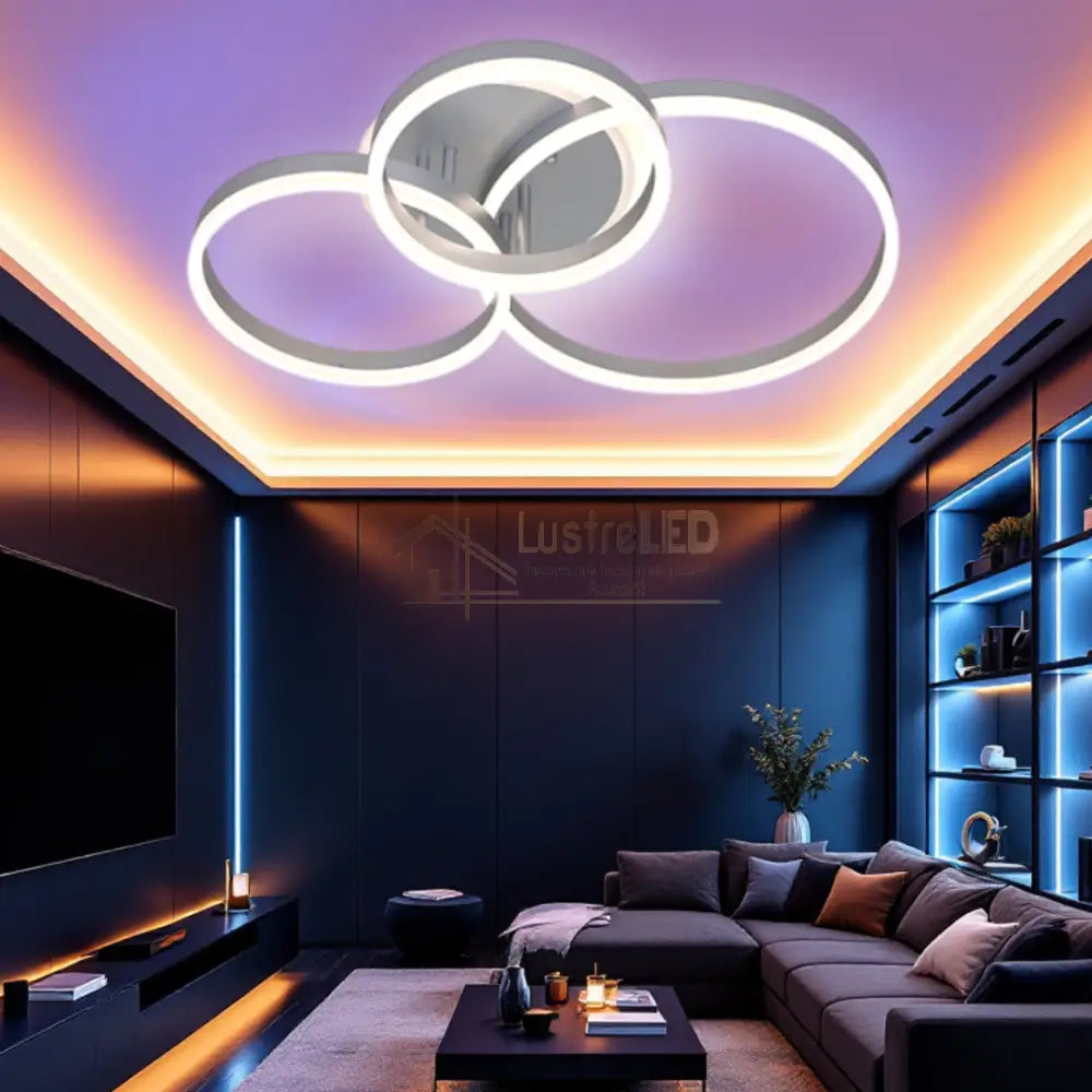 Lustra LED Beauty Silver Circle Echivalent 600W cu Telecomandă 5185-40 + 30 + 25cm SILVER / CIRCLE DESIGN Lighting