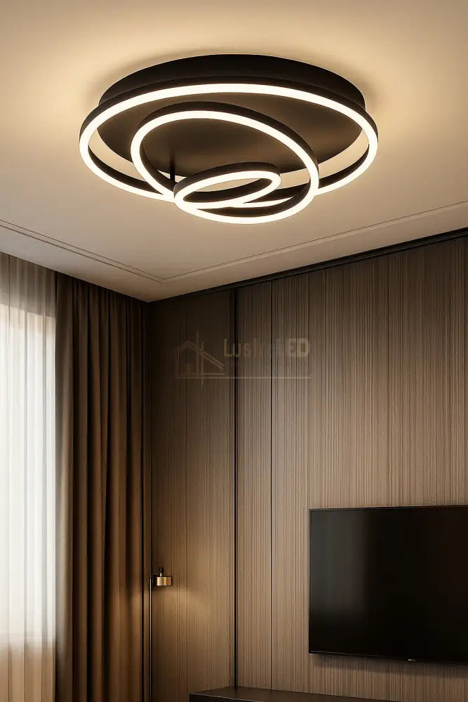 Lustra LED Black 3 Rings Reglabile Echivalent 800W Telecomanda lustreled.ro