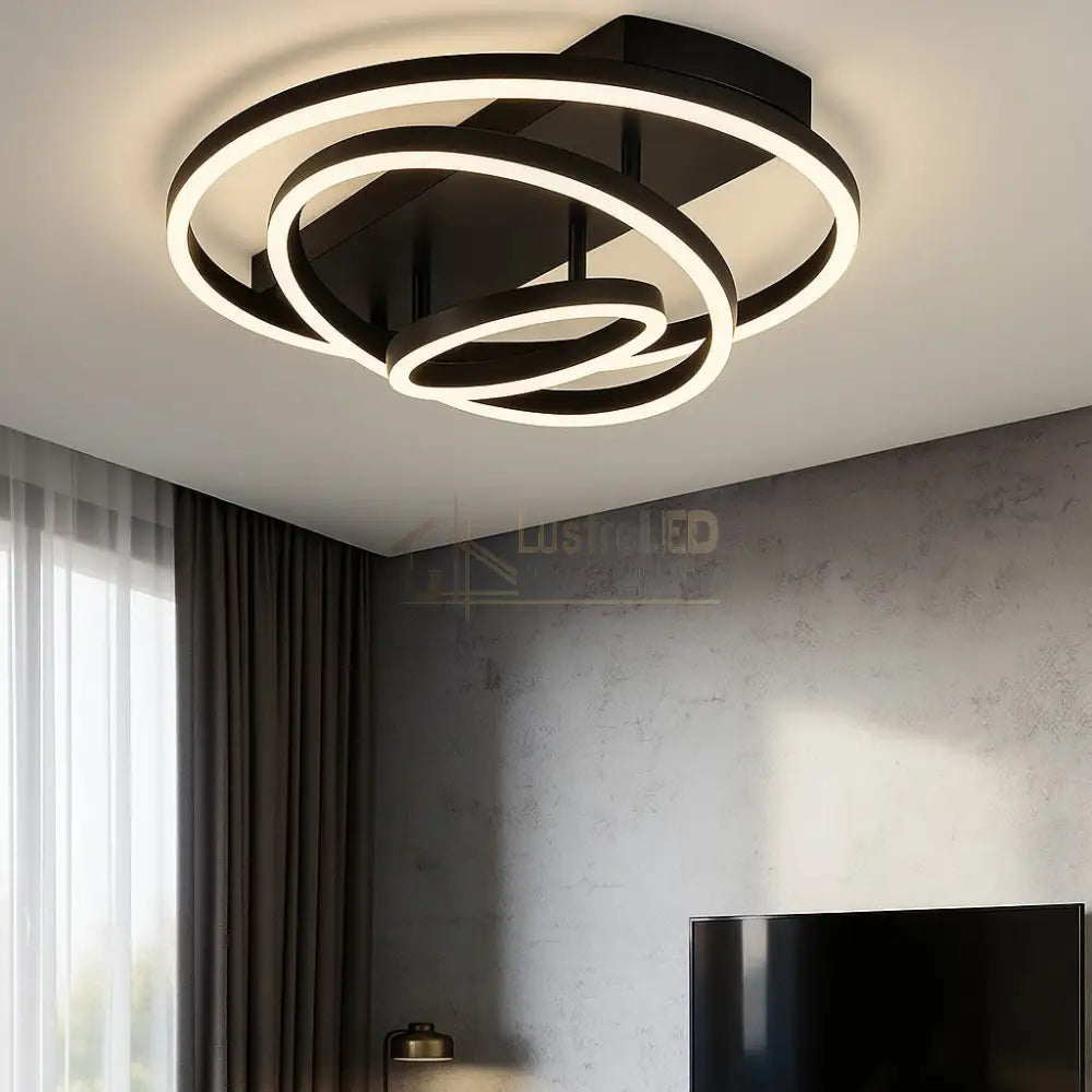 Lustra LED Black 3 Rings Reglabile Echivalent 800W Telecomanda lustreled.ro
