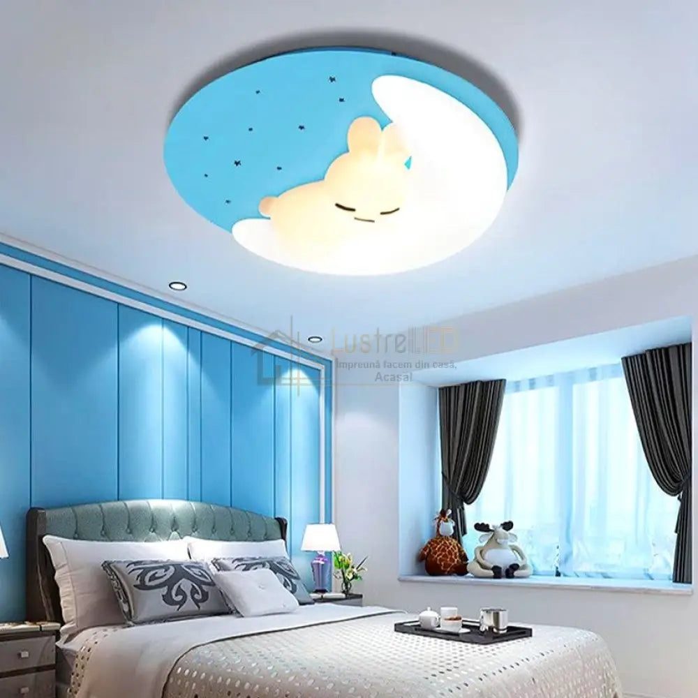 Lustra Led Blue Sleepy Bunny Echivalent 300W Telecomanda Lighting Fixtures