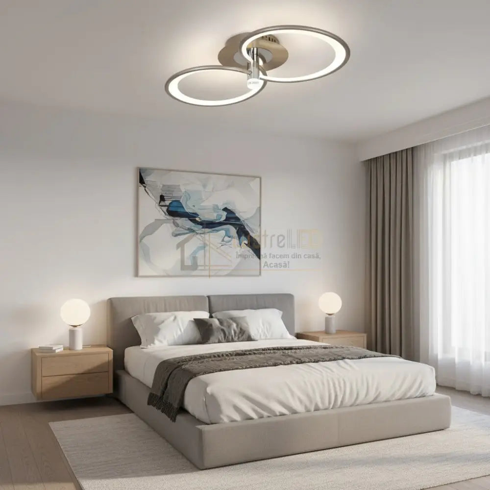 Lustra LED CHAMPAGNE Silver 2 Circles Echivalent 300W Telecomanda Lighting Fixtures