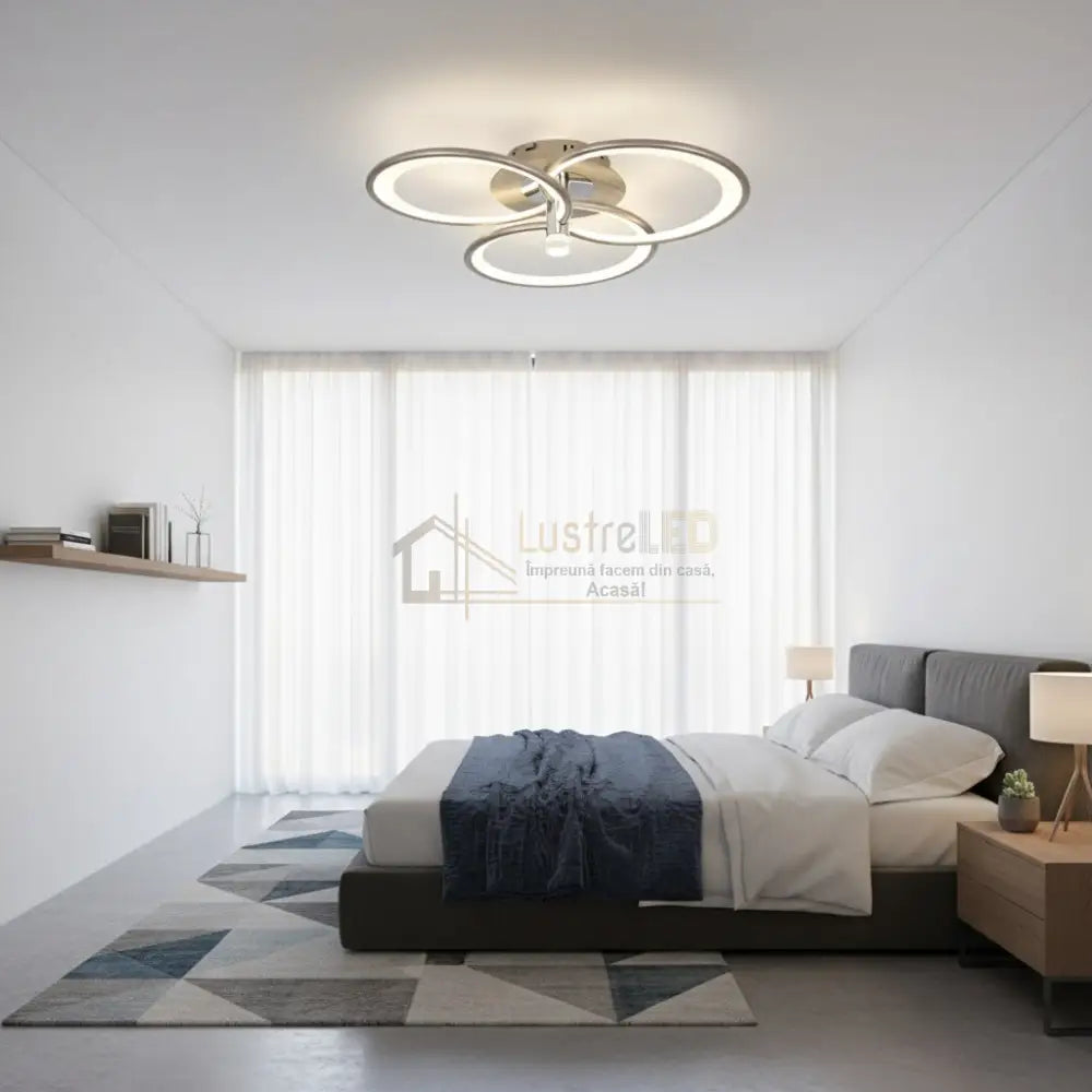 Lustra LED CHAMPAGNE Silver 3 Circles Echivalent 450W Telecomanda Lighting Fixtures