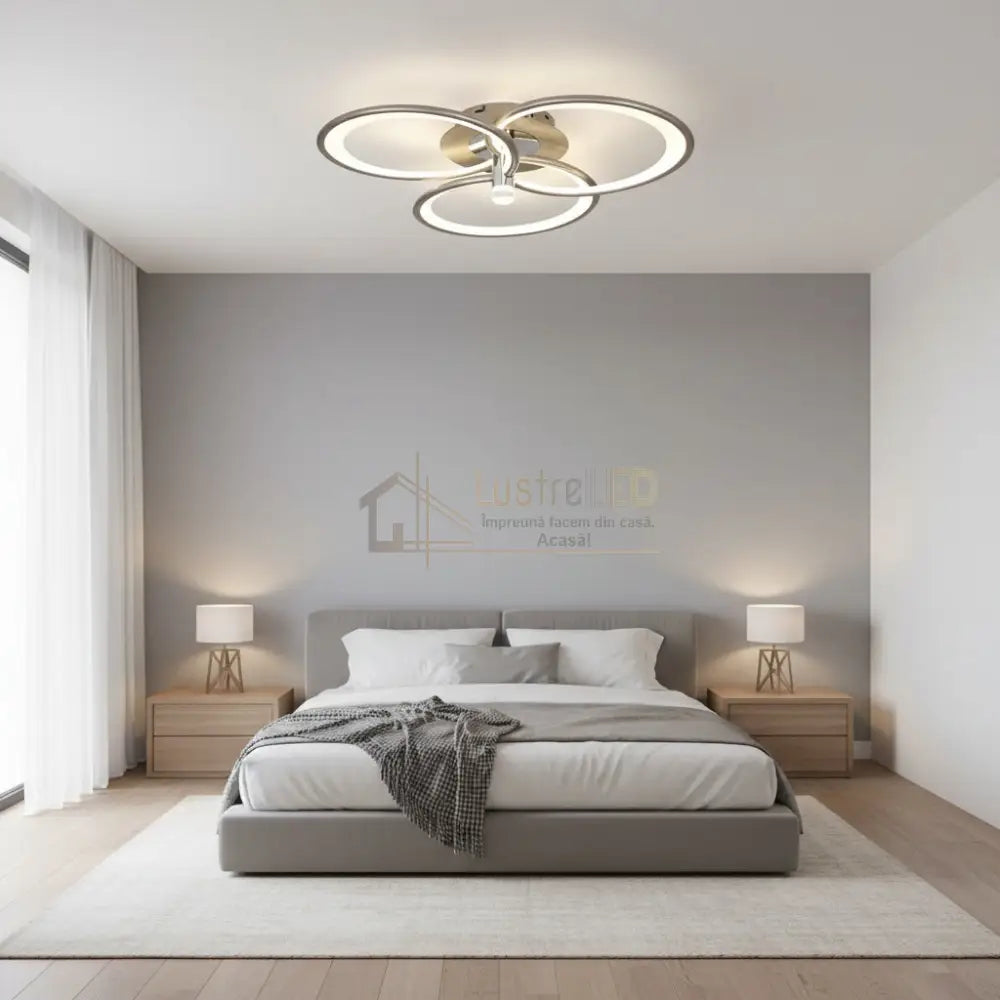 Lustra LED CHAMPAGNE Silver 3 Circles Echivalent 450W Telecomanda Lighting Fixtures