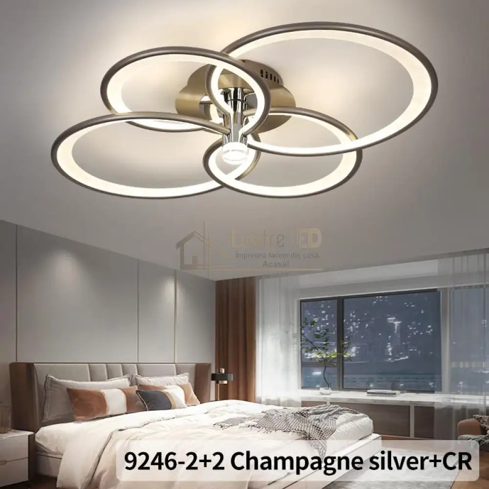 Lustra LED CHAMPAGNE Silver 4 Circles Echivalent 700W Telecomanda Lighting Fixtures