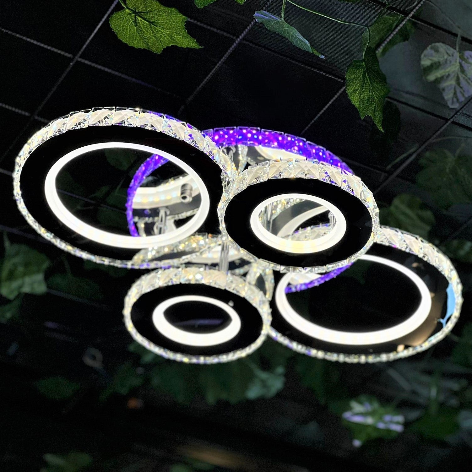 Lustra Led 136W 2 + 2 Circle Cristal Chrome Rgb Telecomanda Lighting Fixtures