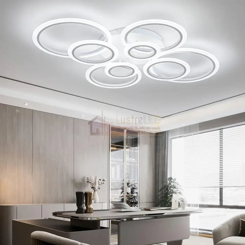 Lustra Led Circle 4 + 4 Gigant Design Alba Telecomanda Echivalent 1000W Lighting Fixtures