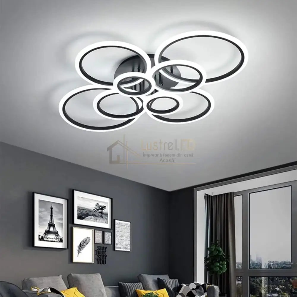 Lustra LED Circle 4 + 4 Gigant Black Echivalent 1000W Telecomanda NEAGRA / 100CM / CIRCLE DESIGN Lighting Fixtures